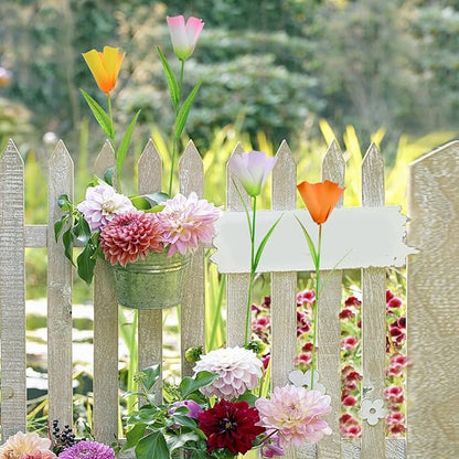 Linfevisi Outdoor Garden Decoration Flower Tulip Garden Stakes Metal Yard Art Signs Spring Decor Floral Lawn Ornaments Outside Plant Picks for Patio Porch Pathway 16.25 Inch Tall(Set of 4) (A)