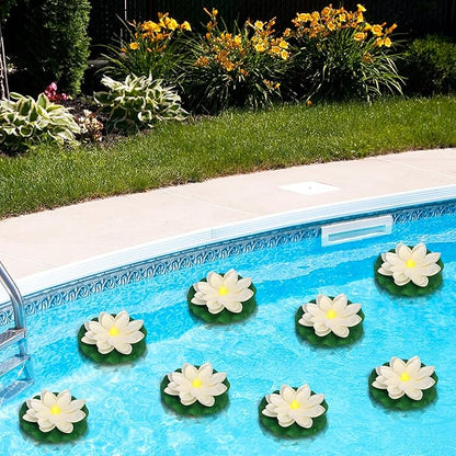 LACGO 24 PCS Waterproof Floating Lotus Lights - 5 Inch Floating Pool Flowers Battery Operated Water Activated Warm White Pool Flower Lights Wedding Anniversary Garden Decoration