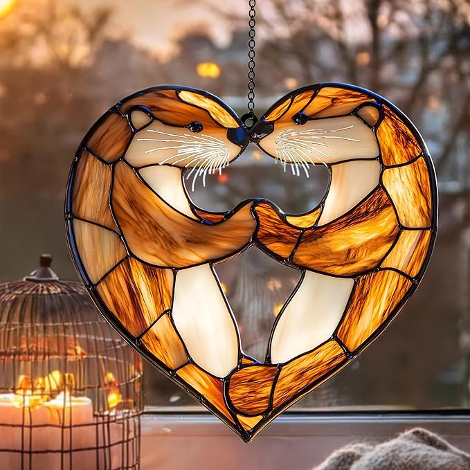 Otter Acrylic Suncatcher, Boho Suncatchers for Window Hanging Ornament, Stained Glass Effect Art Garden Decor for Otter Lover, Gifts for Mother's Day, Mom, Grandma, Wife, Women, Nana