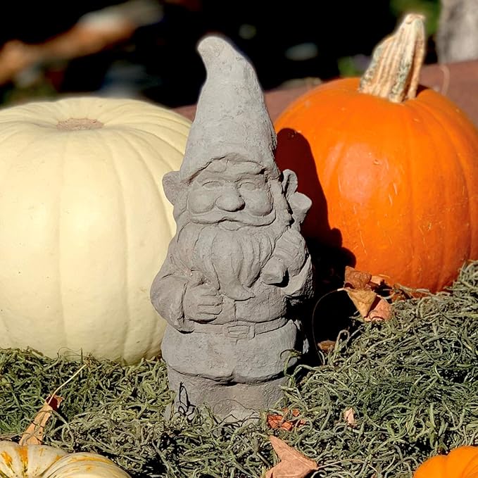 Garden Gnome with Mallet: Solid Durable Stone Statue with Vintage Texture. Sealed for Outdoors. Handcrafted USA. (Antique/Gray)