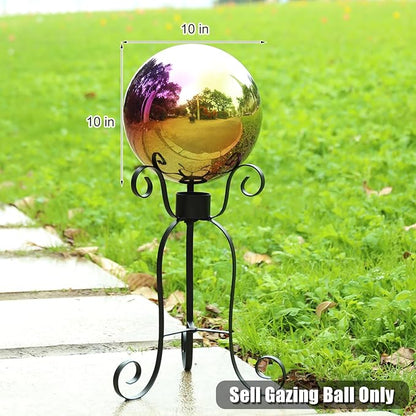 VCUTEKA Gazing Ball, 10" Stainless Steel Mirror Ball Reflective Garden Sphere, Gazing Globe for Home Garden Patio Lawn Outdoor and Indoor Decorative, 1PSC Rainbow