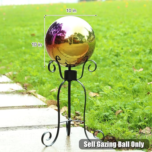 VCUTEKA Gazing Ball, 10" Stainless Steel Mirror Ball Reflective Garden Sphere, Gazing Globe for Home Garden Patio Lawn Outdoor and Indoor Decorative, 1PSC Rainbow