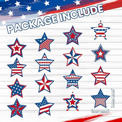 Ferraycle 16 Pcs 4th of July Decorations Outdoor Patriotic Tree Ornaments Memorial Day Hanging Ornaments Large Red White Blue Star Double Sided Plastic Slice for Tree Yard Porch Independence Day Decor