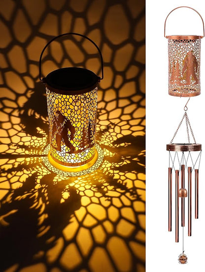 Solar Wind Chimes for Outside - Bigfoot Gifts Hanging Solar Lanterns with Metal Windchimes Sasquatch Outdoor Decor Garden Patio Yard Decoratoin Christmas Birthday Gift for Women Mom Grandma