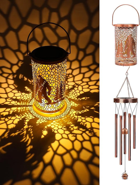 Solar Wind Chimes for Outside - Bigfoot Gifts Hanging Solar Lanterns with Metal Windchimes Sasquatch Outdoor Decor Garden Patio Yard Decoratoin Christmas Birthday Gift for Women Mom Grandma