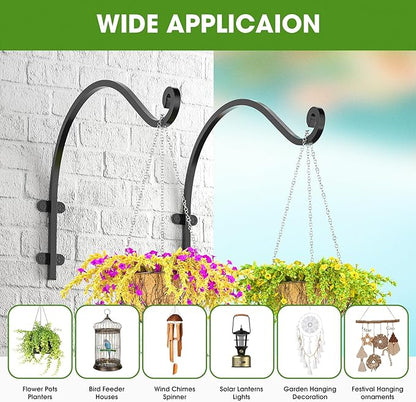 EPHECH 6 Pack Heavy Duty Plant Hanger Hook for Outdoor and Indoor, 16Inch Wall Hanging Basket Bracket, Black Metal Outdoor Hanging Bracket for Hanging Flower Pot Bird Feeder Lanterns