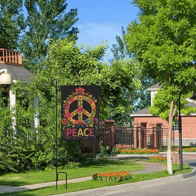 Garden Flags 12×18 Inch Peace Floral Double Sided Decorative Yard Banner Seasonal Flag for Outdoor Outside Decor