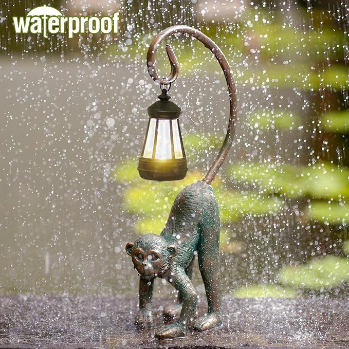 Nacome Solar Monkey Statues for Outdoor Decor: Chimpanzee Sculptures for Home Office Desk Shelf Garden Decor Clearance Outside Lawn Patio/Balcony/Front/Yard Art – Unique Gifts