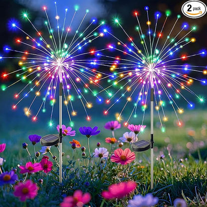 btfarm 2 Pack Solar Garden Lights Outdoor 8 Modes, 120 LED Firework Lights Solar Powered, Waterproof Twinkle Fairy Light Outside for Yard Pathway Lawn Pool Patio Christmas Decorative, Multicolor