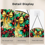 Stained Glass Window Hanging, Christmas Festive Holly and Red Berries Suncatcher for Doors Home Sun Catchers Decoration and Christmas, Mother's Day Birthday Gifts for Women, Men, and Mom