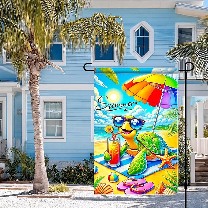 HOMETITUTE Summer Garden Flag Sea Turtle Beach Garden Flag Double Sided 12x18 Inch Welcome Summer Rustic Coastal Seasonal Ocean Yard Flag Summer Garden Flags for Outside