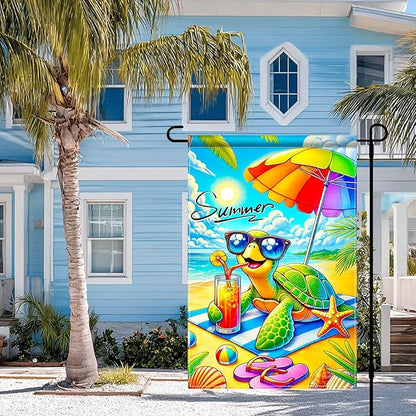 HOMETITUTE Summer Garden Flag Sea Turtle Beach Garden Flag Double Sided 12x18 Inch Welcome Summer Rustic Coastal Seasonal Ocean Yard Flag Summer Garden Flags for Outside