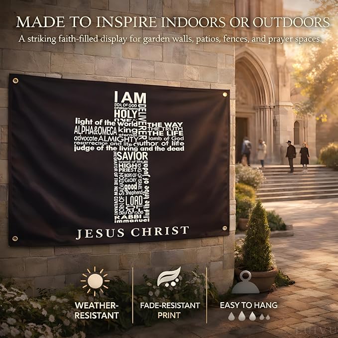 3x5 Ft Names of Jesus Single Sided Flag with 4 Brass Grommets - Jesus Christ American Polyester Flags for Outside or Inside - Christian Jesus Bedroom Wall Decor - Decoration Wall Art for Room