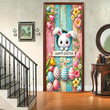 Happy Easter Door Cover Decoration Easter Eggs Bunny Door Banner Backdrop Photography Welcome Spring Outdoor Indoor Home Decors Supplies Party Decorations 70.8 x 35.4 inch