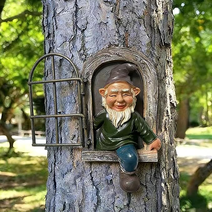 Tirifer Garden Gnomes Elf Out The Door Tree Hugger, Decor Outdoor 3D Dwarves Outdoor Tree Sculpture Gnome Tree Decor Garden Peeker Figurine Yard Art Garden Decoration