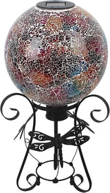 Stargarden Solar Gazing Ball, 10" Mosaic Gazing Ball,Glass Gazing Globe with Metal Stand, Decorative Solar Globes for Patio, Lawn, Garden Decor(Red)