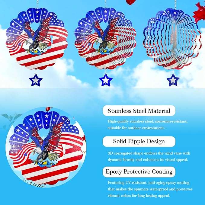 3D Wind Spinner, 12 inch 3D Kinetic Metal Garden Spinners, Rustproof Metal Garden Decor Yard Art, Wind Sculptures Ideal Gift for Homeowners & Garden Lovers