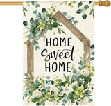 AVOIN colorlife Home Sweet Home Spring Floral House Flag 28x40 Inch Double Sided Outside, Eucalyptus Flowers Seasonal Welcome Yard Outdoor Flag