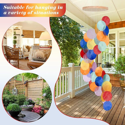 Seashell Wind Chimes for Outside - Handcrafted Colorful Spiral Shape Capiz Shells Windchime Coastal Style Decor for Indoor/Outdoors, Garden & Beach Hanging Decor for Wind Chimes Lovers and More