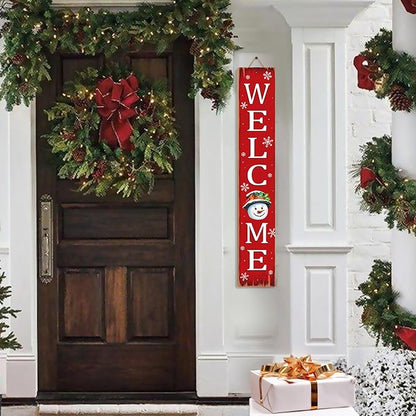 Christmas Snowman Wooden Porch Sign 47" Winter Vintage Large Welcome Porch Sign for Home Front Door Yard Party Decor (Red)