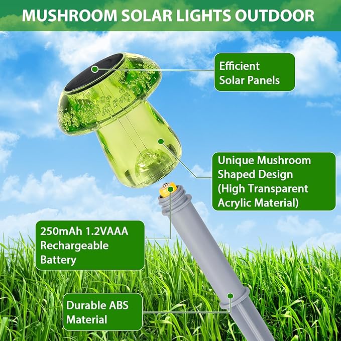 Benany Solar Lights Outdoor, 8 Pack Mushroom Lights Outside Waterproof, Solar Powered LED Lighting for Garden, Yard, Landscape, Path, Pathway, Lawn, Walkway, Driveway, Backyard Decor (Multicolor)