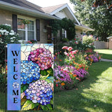 Hydrangea Spring Summer Garden Flag for Outside Stained Glass Flower Yard Decor 12x18 Double Sided Blue Floral Welcome Outdoor Banner
