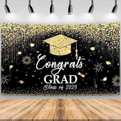 Large School Graduation Party Banner Decorations 72x44 Inch, Graduate Banner for Class of 2025 Ceremony Congratulations Grad School Prom Favors Party Supplies, Garden Flag Photography Background