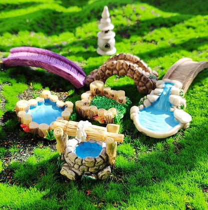 Stone Bridge Miniature Fairy Garden Accessories,Miniature Pond Lawn Garden Ornament Figurines, Mini Lighthouse Water Well Bridge Figurines, Micro Landscape Ornaments for Garden DIY Kit Statues