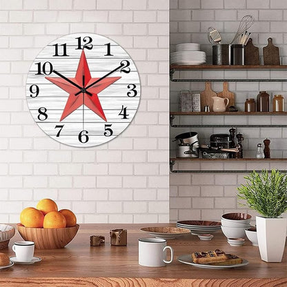 10 Inch Decorative Wall Clock Western Texas Star Retro Farmhouse Wood Clock Silent Non-Ticking Battery Operated Rustic Wooden Time Clock for Bathroom Farmhouse Living Room Decoration Home Accent