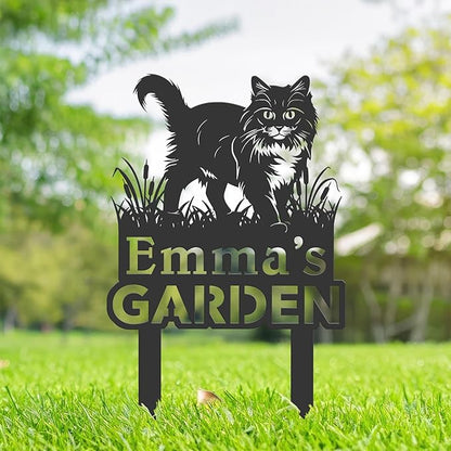 Personalized Cute Cat Kitten Metal Garden Sign,Custom Yard Sign With Stake,Outdoor Garden Décor,Pet Cat Lawn Garden Decorated Statue,Cat Sympathy Yard Metal Sign,Cat Lover Gifts Kailyard Plaque.