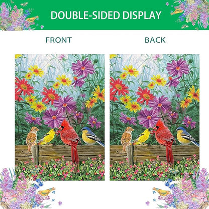 Cardinal Spring Summer House Flag Birds Floral Garden Flags 28x40 Double Sided, Large Burlap Yard Flags for Outside Seasonal Decoration