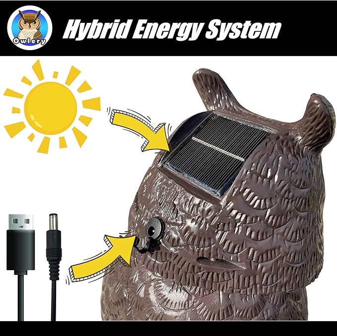 Large Solar Owl with Motion Detector, Flashing Eyes, Spinning Head, Realistic Hooting and Silent Mode, Garden Owl, Outdoor Statue, Decoration for Home, Garden, Patio and Fence