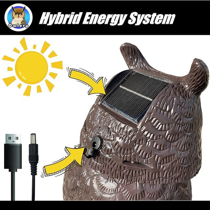 Large Solar Owl with Motion Detector, Flashing Eyes, Spinning Head, Realistic Hooting and Silent Mode, Garden Owl, Outdoor Statue, Decoration for Home, Garden, Patio and Fence