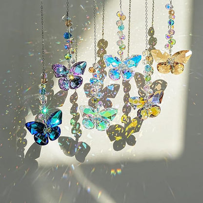 HDCRYSTALGIFTS 6PCS Crystal Butterfly Suncatchers for Window Hanging Ornaments, Rainbow Maker Sun Catchers Indoor Window Wedding Garden Home Decor Glass Ornaments for Christmas Tree Gifts