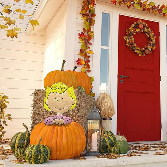 PRODUCTWORKS Peanuts Pumkin Press-in Icon Metal Stake Halloween Harvest Decor Porch Decorating Indoor Outdoor (Great Pumpkin Sally)