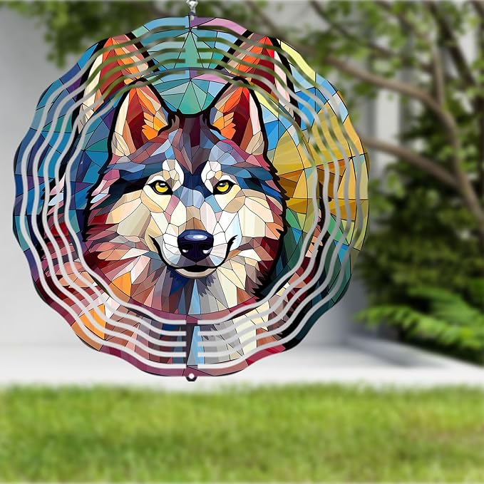 Husky Wind Spinner Pet Dog Memorial Gifts 3D Aluminum Metal Kinetic Hanging Wind Sculpture Spinners for Yard and Garden Indoor Outdoor Window Yard Art Garden Decoration 8 Inch (Husky 1)