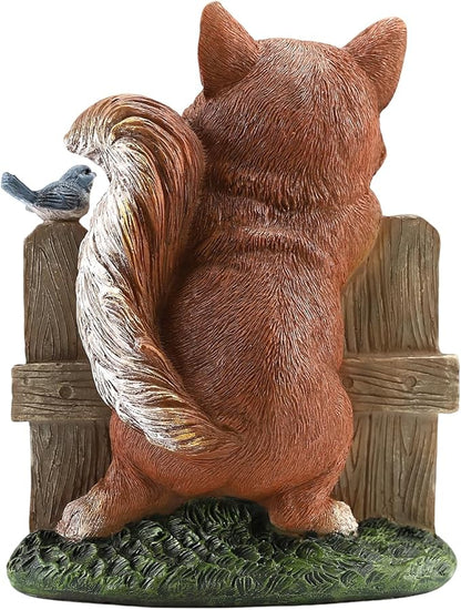 Solar Fox Garden Statue with Hanging Lantern Light, Resin Outdoor Welcome Sign Decor, Waterproof Solar Powered Garden Decoration for Yard, Lawn, Patio, 10.6"