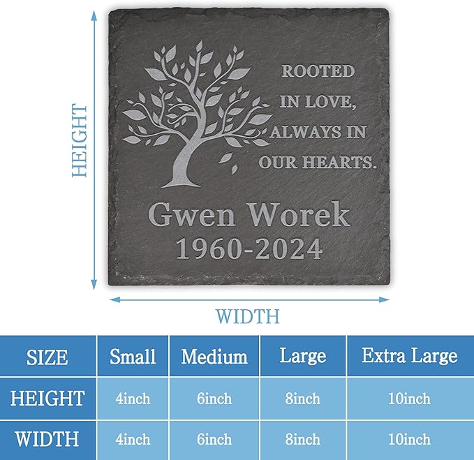 Memorial Garden Stone, VAPCUFF Memorial Stone, Personalized Memorial Gifts Sympathy Gift for Loss of Loved One Bereavement Gift for Loss of Father Mother - Rooted in Love Always in Our Hearts - Square