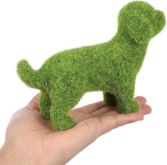 VILLCASE 6.88 Inch Flocked Dog Figurine, Faux Moss Puppy Statue for Garden and Patio Decor, Realistic Green Artificial Topiary Animal Ornament for Indoor Desktop, Shelf and Photography Prop