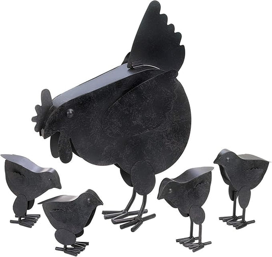 Zingz & Thingz Galvanized Metal Collection Country Farmhouse Animal Garden Sculpture, 11.25x3.75x14.5, Hen with Chicks