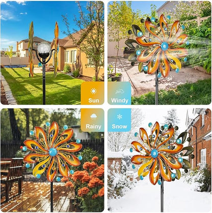MLKNK Wind Spinners for Yard and Garden - Wind Sculptures & Spinners 75 in Garden Kinetic Art with Solar Powered Multi-Color Glass Ball Light - Gradient Brown