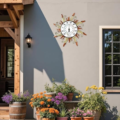 pealstar Outdoor Thermometer Waterproof Sun Decorative Outdoor Thermometers for Patio 13" Large Metal Wall Thermometer for Garden Yard Garage Decor