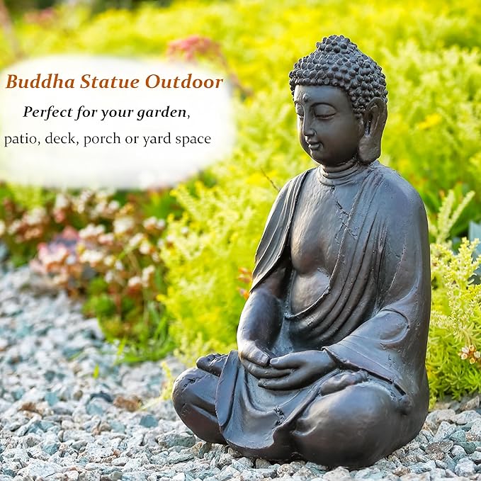 15" Buddha Statue Outdoor, Buddha Statues for Home Decor Indoor, Zen Decor Buda Garden Statues for Yard, Patio Gift