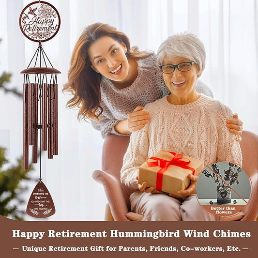Retirement Gift for Woman, Happy Retirement Gifts for Women Men Teacher Coworkers Colleague Friends, 37" Hummingbird Retirement Wind Chimes Decoration