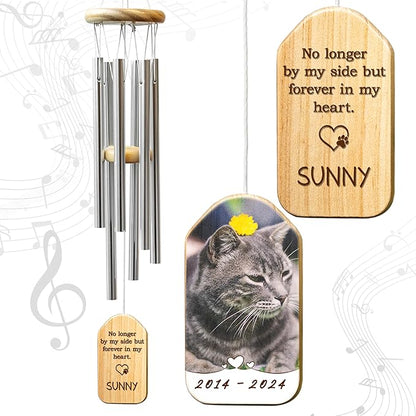 Personalized Pet Memorial Wind Chimes for Remembrance, 17 Inches, Paw Print - Add Photo & Text - Metal Tubes and Custom Wooden Striker Windcatcher