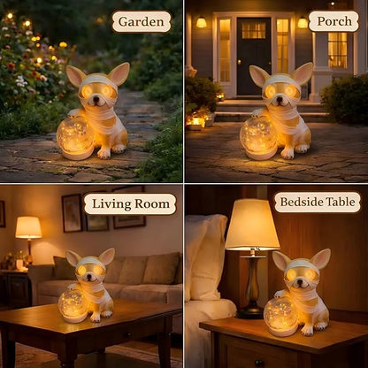 Solar Garden Lights Outdoor Decor, Waterproof Dog Statue with Crackle Glass Ball, for Walkways, Backyards, Patios, and Lawn Pathways, Yard Ornament for Mom and Grandma