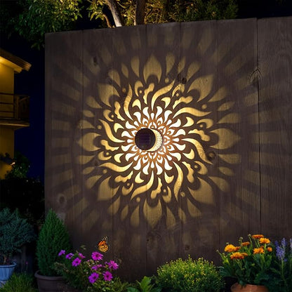 2 Pack Solar Fence Lights Metal Solar Powered Outdoor Wall Deck Step Lights Mandala Theme Waterproof Fence Light for Garden Post Patio Backyard Yard Decor, Gardening Gifts for Women Mom Grandma