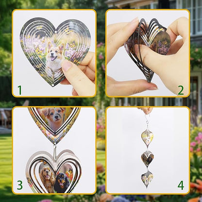 Wind Spinners Outdoor, Bird Repellent，3D Hearts Dog Pattern Hanging, 15 inches, Kinetic, Stainless-Steel Metal, Indoor and Outdoor Decoration for Garden, Patio, Yard, Gift for Women Mom Wife.