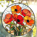 California Poppy Stained Glass Window Hanging 7.8'' – Sun Catcher Indoor Window Decor, Glass Suncatcher for Windows, Flower Hanging Ornament, for Mom Grandma Women Seniors