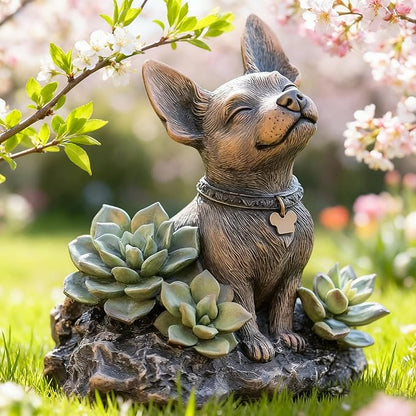 IVCOOLE Solar Dog Statue - Garden Resin Dog Figurine with Solar Lantern & Ourdoor Decorations for Patio Porch Lawn and Yard - Ideal Gift for Dog Lovers, Moms & Grandmas